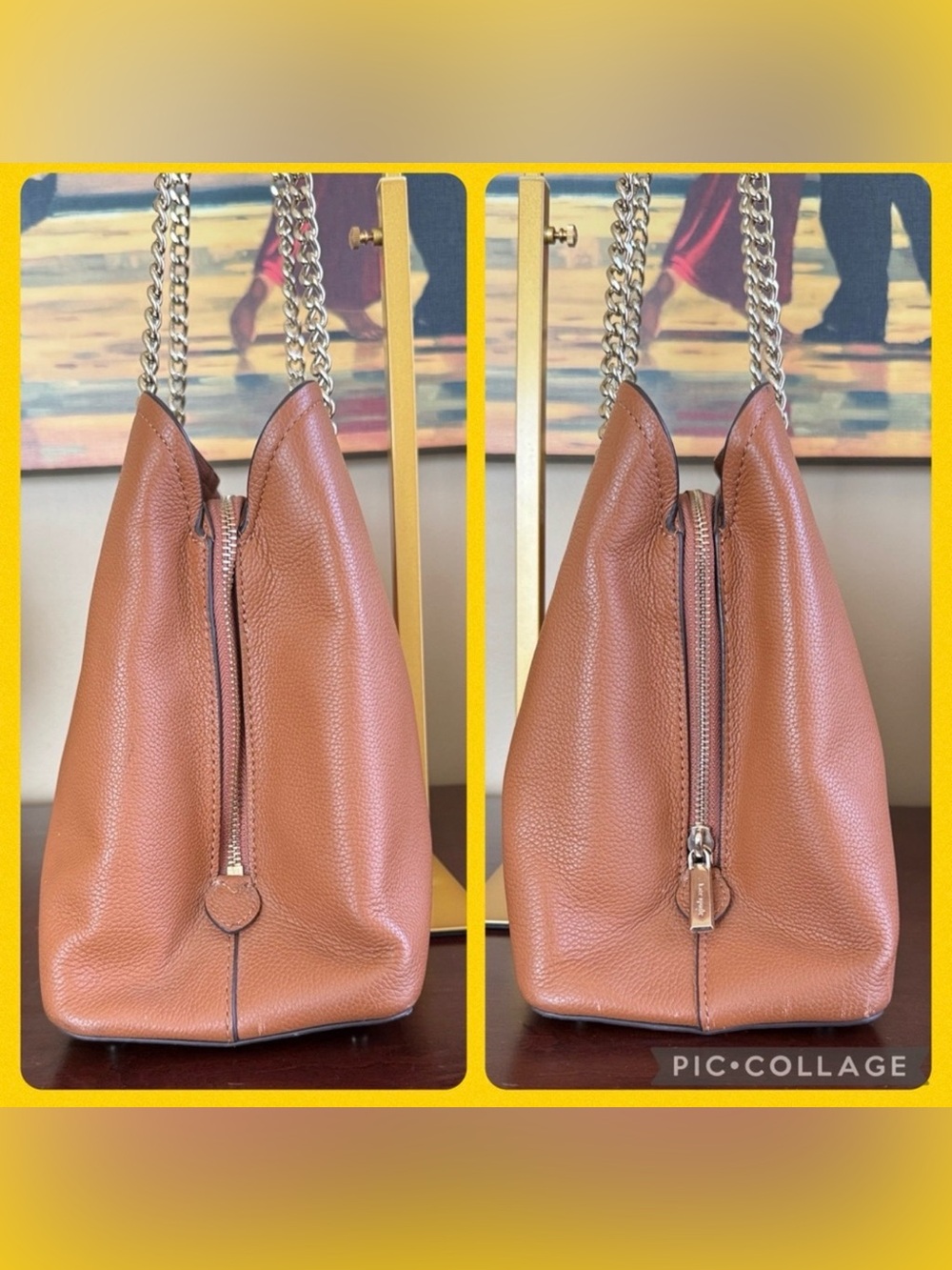 KATE SPADE ♠️ New York 🤎Jordyn🤎 MEDIUM CHAIN-HANDLE LEATHER TOTE BAG 🌟EUC🌟 - Picture 6 of 17
